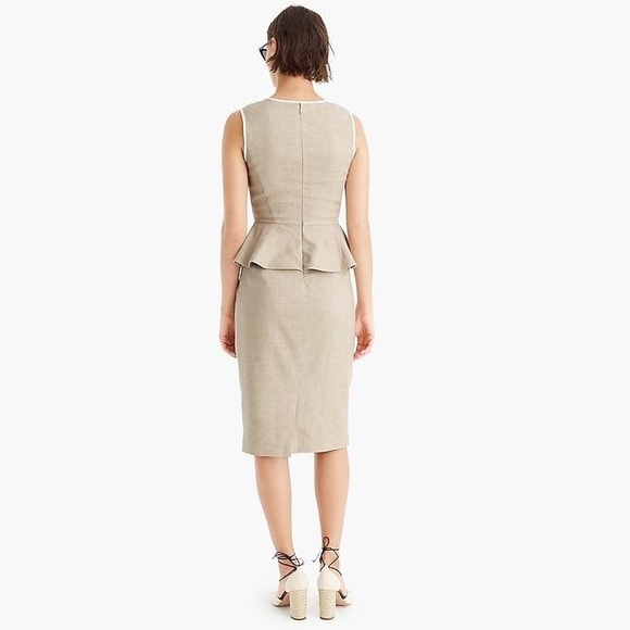 J. Crew Linen Peplum Dress Tan/White Trim 4P - Picture 3 of 5